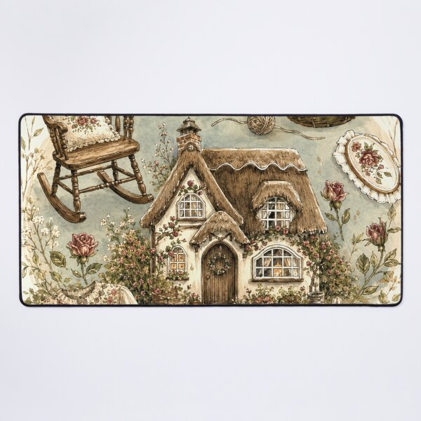 Item preview, Cozy Cottagecore House Wall Art | English Country Cottage Tea & Knitting Print | Grannycore Vintage Home Decor | Rustic Needlework Art designed and sold by AbstractAuraArt.