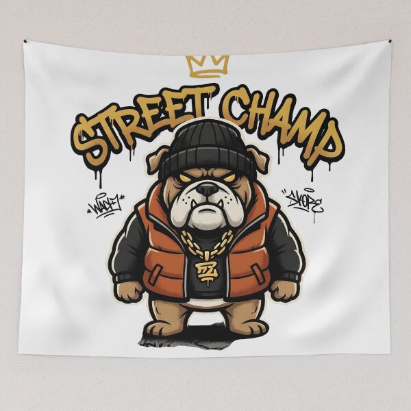 Item preview, Street Champs Bulldog – Tough Urban Dog Streetwear Design designed and sold by StickerNestYou.
