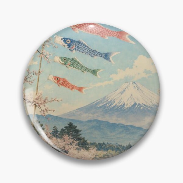 Item preview, Koinobori and Mount Fuji in Spring – Japanese Village and Sakura Landscape designed and sold by vekotpu.