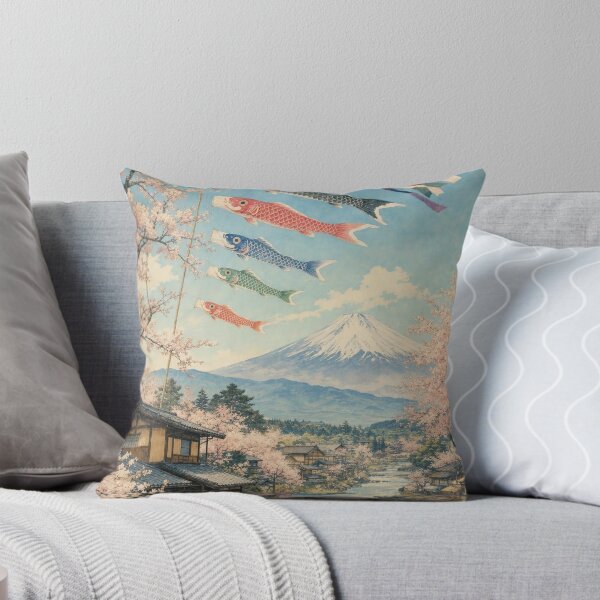 Item preview, Koinobori and Mount Fuji in Spring – Japanese Village and Sakura Landscape designed and sold by vekotpu.