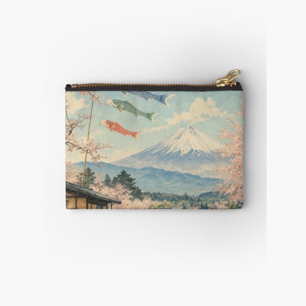 Item preview, Koinobori and Mount Fuji in Spring – Japanese Village and Sakura Landscape designed and sold by vekotpu.