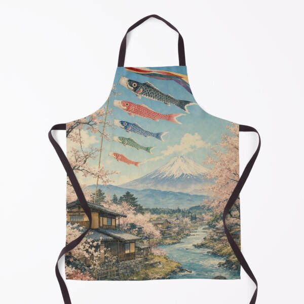 Item preview, Koinobori and Mount Fuji in Spring – Japanese Village and Sakura Landscape designed and sold by vekotpu.