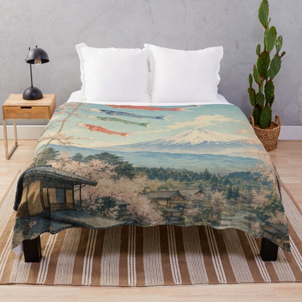 Item preview, Koinobori and Mount Fuji in Spring – Japanese Village and Sakura Landscape designed and sold by vekotpu.
