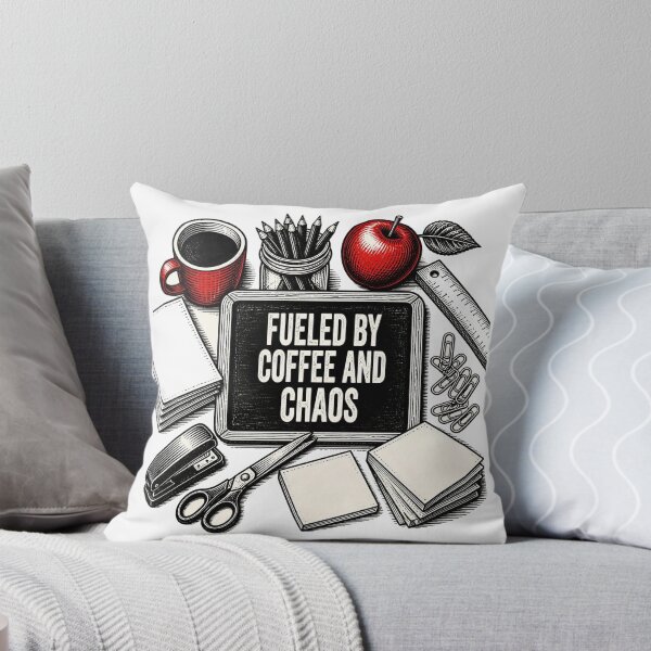 Item preview, Fueled By Coffee And Chaos — Funny Teacher Desk Flat Lay Shirt designed and sold by Uglyandcute.