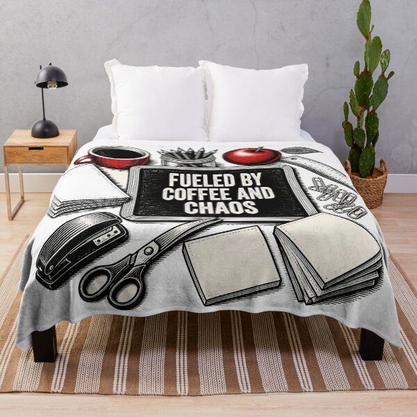 Item preview, Fueled By Coffee And Chaos — Funny Teacher Desk Flat Lay Shirt designed and sold by Uglyandcute.