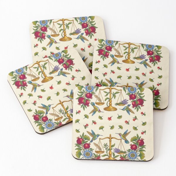 Item preview, The Scale of Flora Antique Botanical Pattern - Passionflower, Pomegranate, and Hummingbird Vintage Symmetrical Art designed and sold by LuxuryApparels.