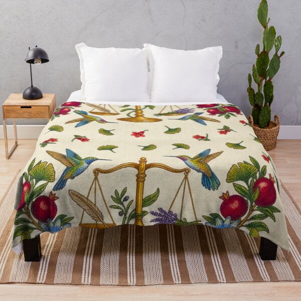 Item preview, The Scale of Flora Antique Botanical Pattern - Passionflower, Pomegranate, and Hummingbird Vintage Symmetrical Art designed and sold by LuxuryApparels.