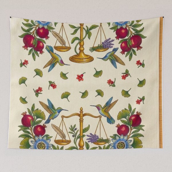 Item preview, The Scale of Flora Antique Botanical Pattern - Passionflower, Pomegranate, and Hummingbird Vintage Symmetrical Art designed and sold by LuxuryApparels.