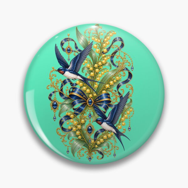 Item preview, Golden Lily of the Valley Swallows – Art Nouveau Sapphire Emblem designed and sold by sunbowjp stadio.