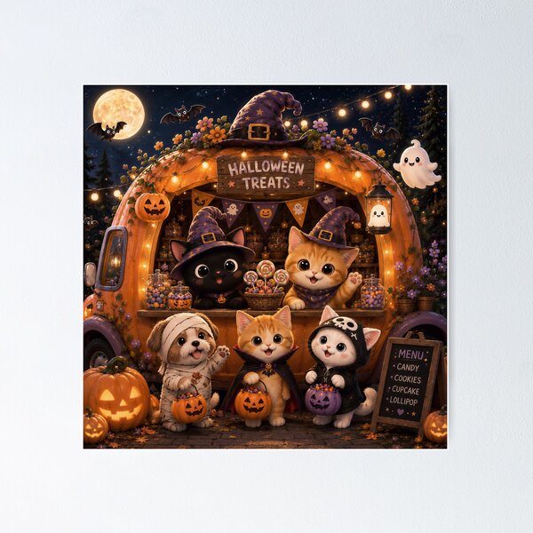 Item preview, Cute Pets Halloween Treats Food Truck Spooky designed and sold by Soluna Studio.