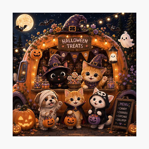 Item preview, Cute Pets Halloween Treats Food Truck Spooky designed and sold by Soluna Studio.