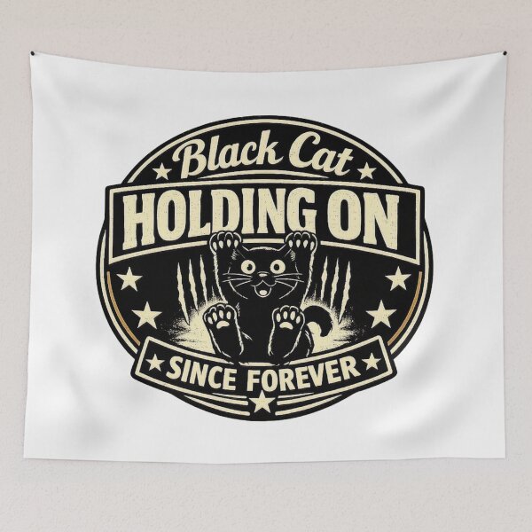 Item preview, Black Cat Holding On Vintage Badge designed and sold by AleksKos.