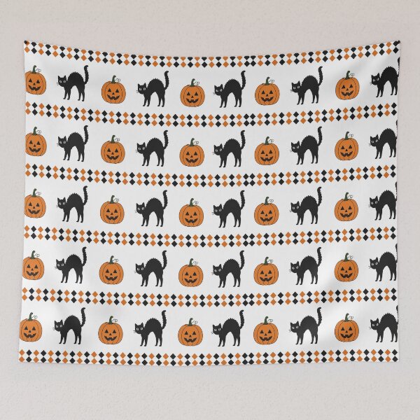 Item preview, Scared Black Cats and Jack O Lanterns Halloween Pattern designed and sold by pixiedustpaint.