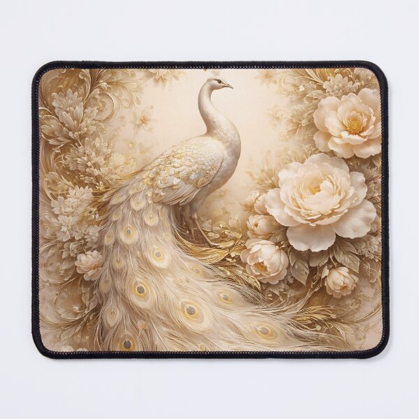 Item preview, Elegant White Peacock Beige Gold Peonies Floral designed and sold by Soluna Studio.