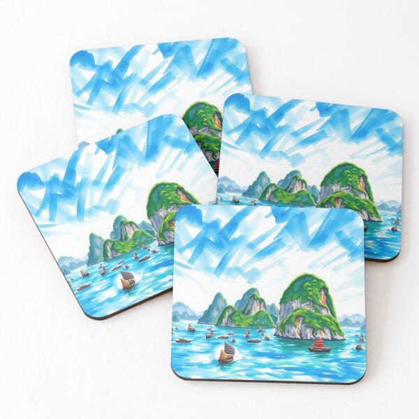Item preview, Ha Long Bay Watercolor Seascape – Vibrant Vietnamese Karst Islands & Traditional Junk Boats designed and sold by EllDAV777.