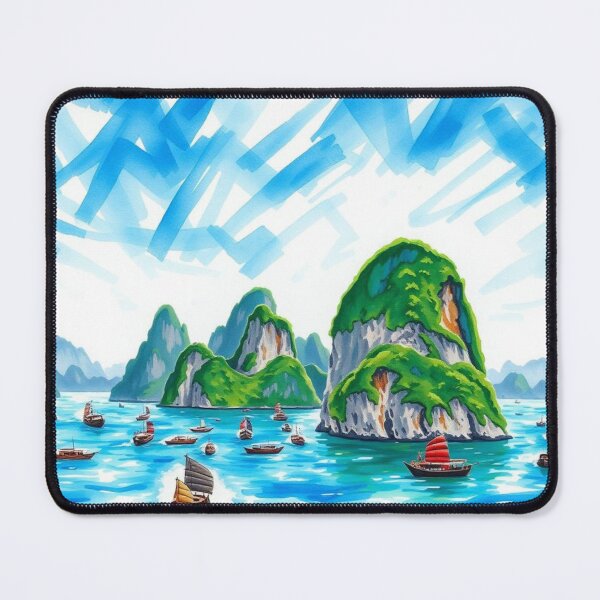 Item preview, Ha Long Bay Watercolor Seascape – Vibrant Vietnamese Karst Islands & Traditional Junk Boats designed and sold by EllDAV777.
