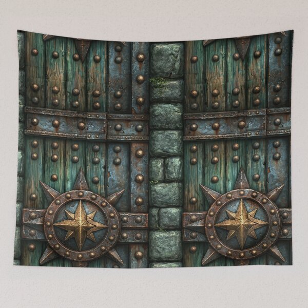 Item preview, Weathered Green Castle Door with Iron Hinges designed and sold by Piotrek0001.