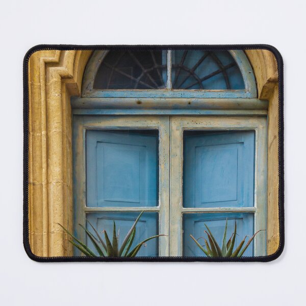 Item preview, Blue Window With Terracotta Potted Plants On Rustic Stone Balcony In Historic Building designed and sold by Nmallia.