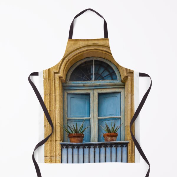 Item preview, Blue Window With Terracotta Potted Plants On Rustic Stone Balcony In Historic Building designed and sold by Nmallia.