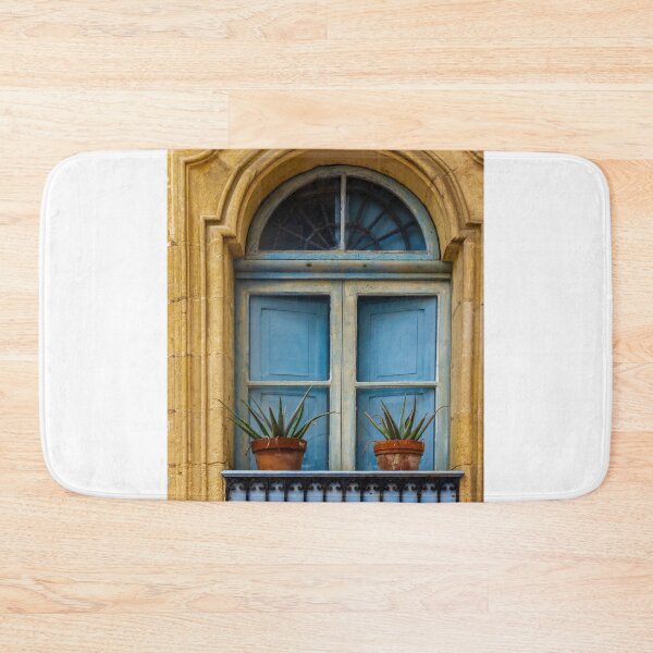 Item preview, Blue Window With Terracotta Potted Plants On Rustic Stone Balcony In Historic Building designed and sold by Nmallia.