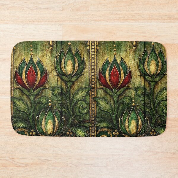 Aperçu de l'œuvre Tapisserie médiévale florale verte et or créée et vendue par Piotrek0001.