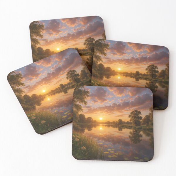 Item preview, Golden Sunset Reflected on a Peaceful Lake designed and sold by OneStepFromArt.
