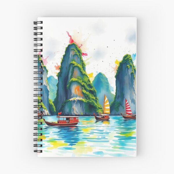 Item preview, Watercolor Karst Mountains & Traditional Boats – Vibrant Halong Bay Style Landscape designed and sold by EllDAV777.