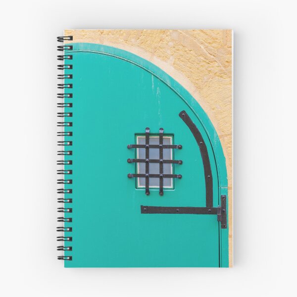 Item preview, Turquoise Arched Door With Wrought Iron Grille Set In Yellow Stone Wall designed and sold by Nmallia.