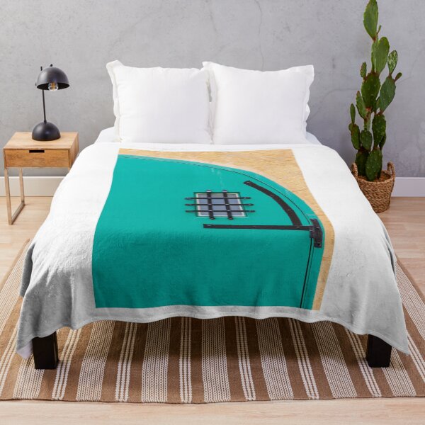 Item preview, Turquoise Arched Door With Wrought Iron Grille Set In Yellow Stone Wall designed and sold by Nmallia.