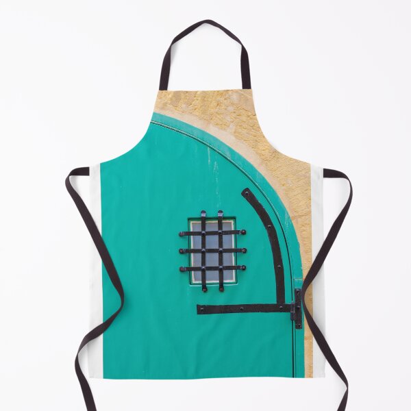 Item preview, Turquoise Arched Door With Wrought Iron Grille Set In Yellow Stone Wall designed and sold by Nmallia.