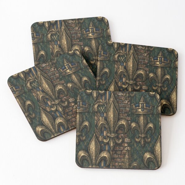 Item preview, Green Fleur-de-Lis on Dark Polished Wood designed and sold by Piotrek0001.