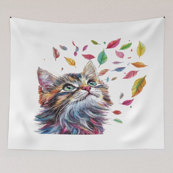 Item preview, Colorful Autumn Cat – Whimsical Cat Surrounded by Falling Leaves designed and sold by Awarrie.