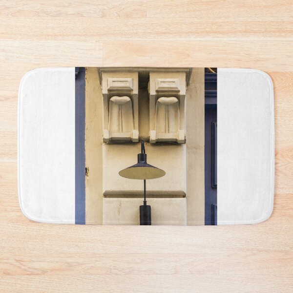 Item preview, Vintage Black Wall Lamp With Decorative Plaster Corbel on Historic Cream Building Façade Exterior Detail designed and sold by Nmallia.