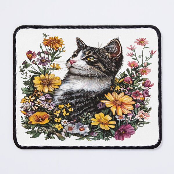 Item preview, Black Cat Among Flowers – Floral Cat Garden Portrait designed and sold by Awarrie.