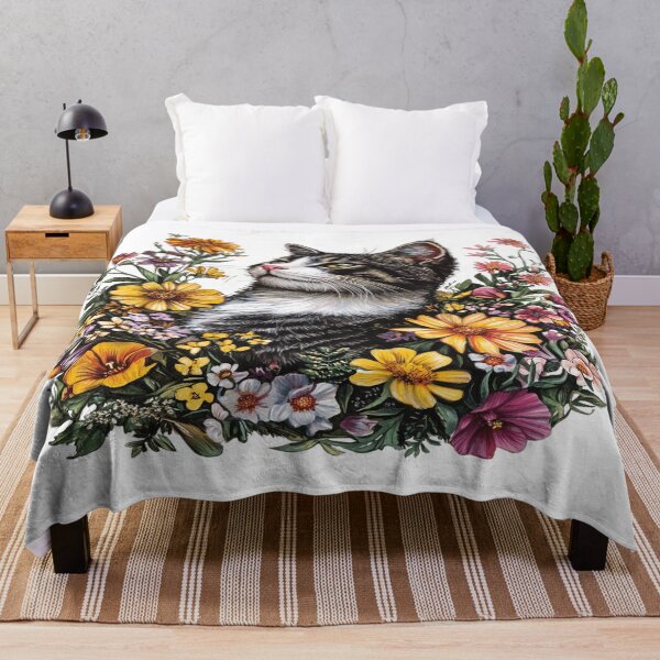 Item preview, Black Cat Among Flowers – Floral Cat Garden Portrait designed and sold by Awarrie.