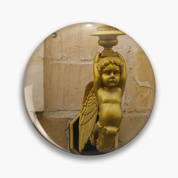 Item preview, Golden Cherub Wall Lamp Sconce With Flame Light On Aged Plaster Architectural Wall designed and sold by Nmallia.