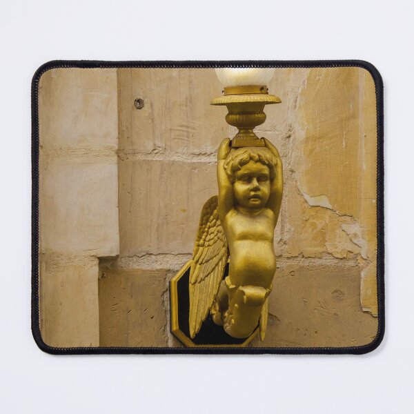 Item preview, Golden Cherub Wall Lamp Sconce With Flame Light On Aged Plaster Architectural Wall designed and sold by Nmallia.
