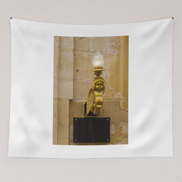 Item preview, Golden Cherub Wall Lamp Sconce With Flame Light On Aged Plaster Architectural Wall designed and sold by Nmallia.