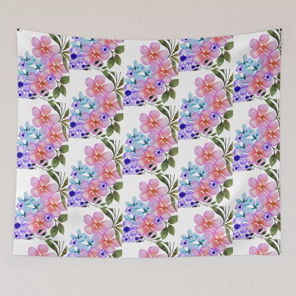 Item preview, pink and blue  floral botanical art designed and sold by introvertarts.
