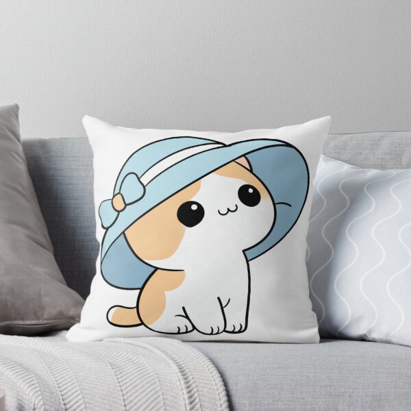 Item preview, Adorable Kawaii Kitten in Blue Sun Hat Accent Pillow designed and sold by Sandyplus.