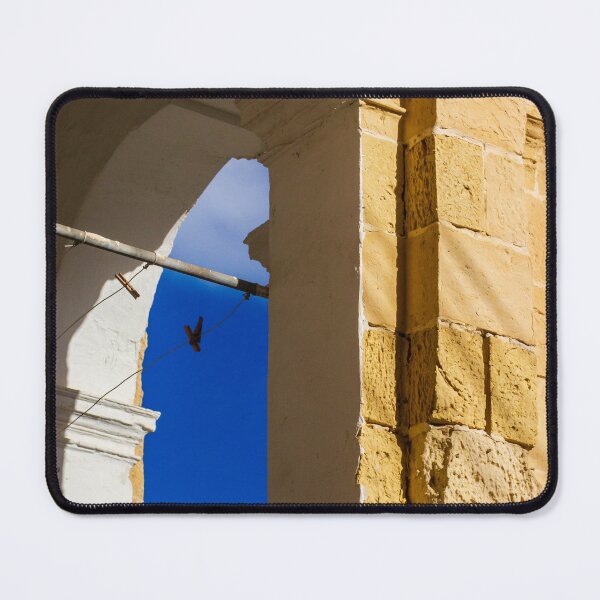 Item preview, Sunny Stone Arch Balcony With White Columns And Deep Blue Sky Mediterranean Architecture Detail designed and sold by Nmallia.