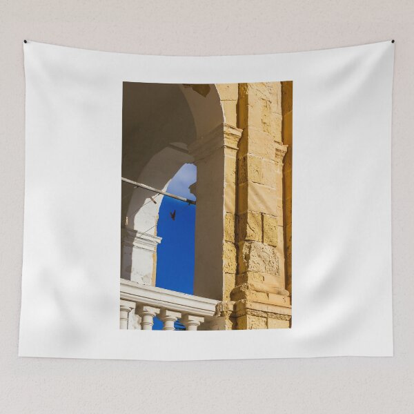 Item preview, Sunny Stone Arch Balcony With White Columns And Deep Blue Sky Mediterranean Architecture Detail designed and sold by Nmallia.