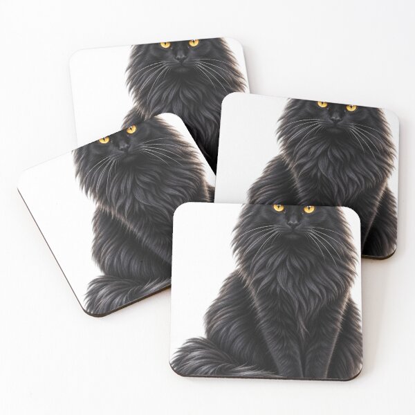 Item preview, Black Cat with Golden Eyes | Fluffy Black Cat | Cat Lover Gift designed and sold by Skedart.