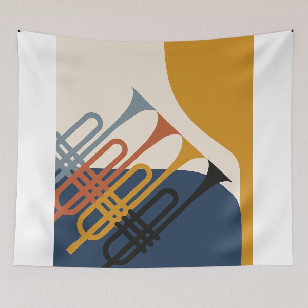 Item preview, Minimalist Trumpet Ensemble Wall Art | Modern Brass Instrument Illustration | Mid-Century Jazz Music Print designed and sold by Studio pod Burom.