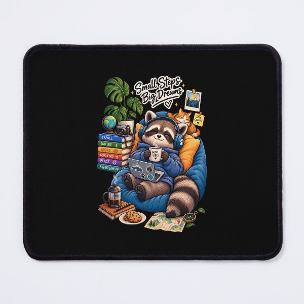Item preview, Small Steps Big Dreams – Cozy Raccoon Good Vibes designed and sold by DESPOT07.