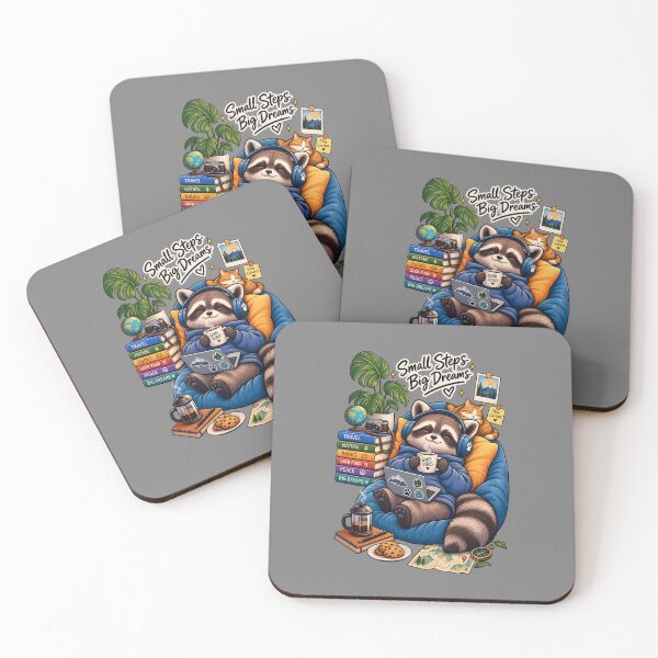 Item preview, Small Steps Big Dreams – Cozy Raccoon Good Vibes designed and sold by DESPOT07.