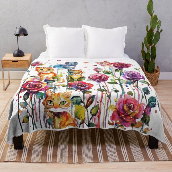 Item preview, Whimsical Rose Garden Cats – Colorful Watercolor Cat & Roses designed and sold by Awarrie.