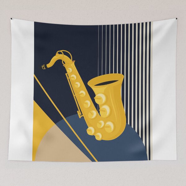 Item preview, Bauhaus Saxophone Print | Mid Century Modern Geometric Music Design | Minimalist Jazz Illustration designed and sold by Studio pod Burom.