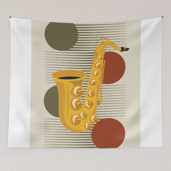 Item preview, Bauhaus Saxophone Print | Vintage Earth Tone Geometric Jazz Illustration | Mid Century Modern Music Design designed and sold by Studio pod Burom.