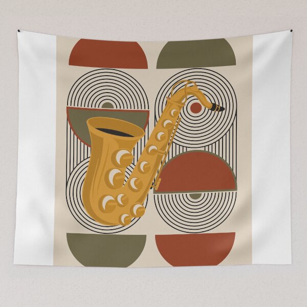Item preview, Bauhaus Saxophone Art | Sage Green & Terracotta Mid Century Modern Print | Geometric Jazz Music Print designed and sold by Studio pod Burom.